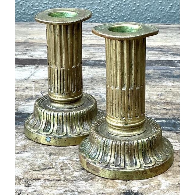 Metal Vintage French Empire Brass Candlesticks - A Pair For Sale - Image 7 of 12