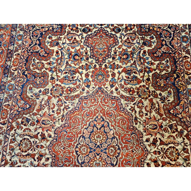 Vintage Persian Isfahan Rug, Hand-Knotted Wool, Floral Pattern, Ivory & Red, 8x12 For Sale - Image 9 of 18