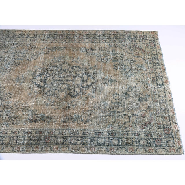 Tribal Vintage Tribal Medallion Rug in Blues and Tan – Handwoven Elegance With Architectural Symmetry -4' 2'' X 6' 3'' For Sale - Image 3 of 9
