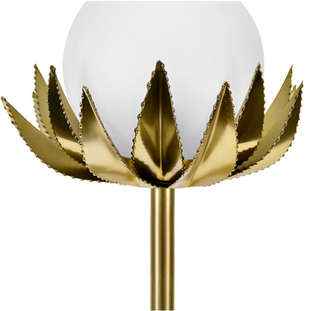 Worlds Away Matthew Izzo Home Moxie Glass Globe Brass Palm Leaf Table Lamp For Sale - Image 4 of 6