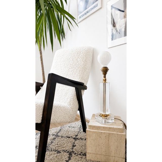 Elegant vintage table lamp from the 1970s distributed by Decco Accessories, featuring a faceted crystal acrylic glass...
