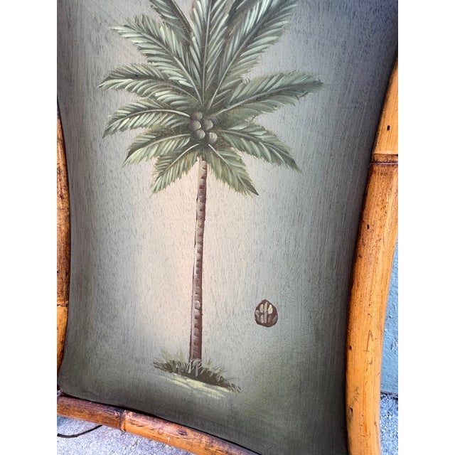 Mid-Century Modern Late 20th Century Palm Tree Botanical Paintings, Bamboo Framed Pair — Coastal Tropical Wall Art For Sale - Image 3 of 12