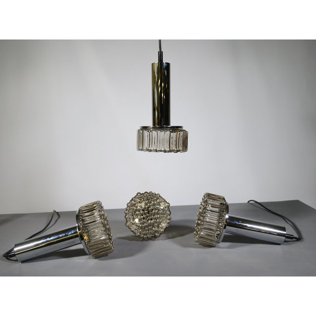 Space Age Pendant Lamps in Bubble Glass and Chrome from Staff Leuchten, 1970s, Set of 4 For Sale - Image 9 of 14