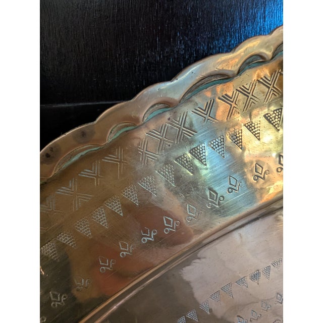 Metal Hand-Engraved Brass Chinese Fú Tray, 34" Round Extra Large For Sale - Image 7 of 10