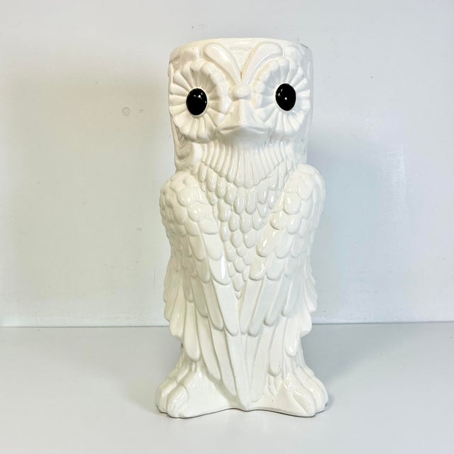 April Showers…1970s Vintage Boho Chic Arts & Crafts Trompe L’Oeil Owl Ceramic Umbrella Stand For Sale - Image 13 of 13