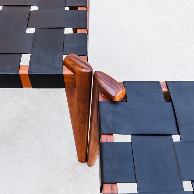 Vintage 1960s Sculptural Stools in Solid Teak & Saddle Leather Attributed to Edmond Spence For Sale In Los Angeles - Image 6 of 15