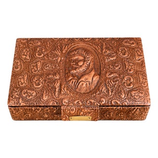 Vintage Spanish Tooled Leather Jewelry Box with Don Quixote, 1960s For Sale