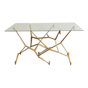 Geometric Gold Angles Glass Top Console Table by Made Goods