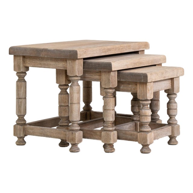 19th Century France Antique White Wood Nesting Table For Sale