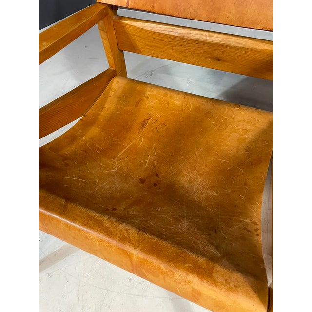 Brown Vintage Wooden Armchairs with Leather Upholstery, 1940s, Set of 2 For Sale - Image 8 of 13