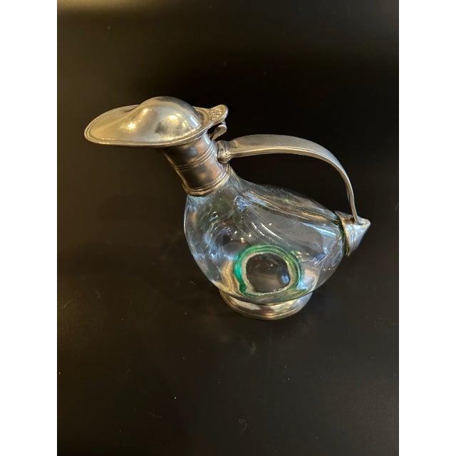 Mid-Century Modern 1940s Italian Art Deco Duck Decanter Pitcher in Crystal and Pewter For Sale - Image 3 of 12