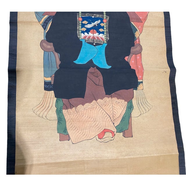 Black 1900's Old Chinoiserie Hand-Painted W/ Ink Ancestors Scroll 90" H For Sale - Image 8 of 10