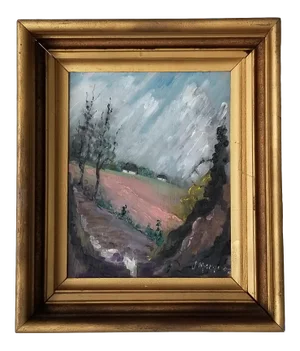 Spanish Countryside Landscape Painting by Jose Marquez Figueroa, Framed