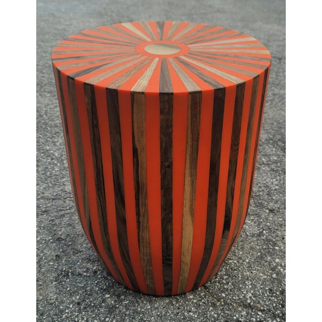 2020s Contemporary Traditional Moroccan Resin and Walnut Wood Stool / Orange Bell Shape For Sale - Image 5 of 7