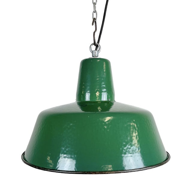 Industrial Green Enamel Pendant Lamp, 1960s For Sale