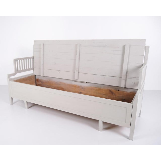 Antique Grey Pine Storage Bench with High Back, 1860s For Sale - Image 9 of 11