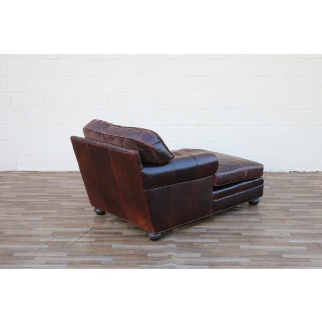 Vintage Old Hickory Tannery Brown Leather Chaise Lounge Chair, Feather Cushions For Sale - Image 12 of 18