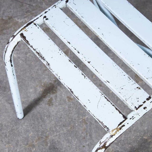 1950's French ArtProg Sky Blue Metal Stacking Outdoor Chairs. Reminiscent of Tolix but not made by Tolix, ArtProg was a...
