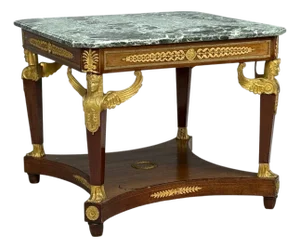 French Empire Revival, Center Table, Bronze, Mahogany, Marble, France, 19th C.