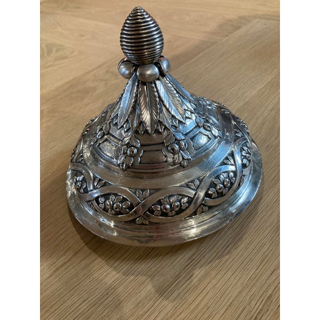 Antique Silver Covered Urn — Repoussé Greek Key, Fruit & Foliage Motifs, 2.86 LBS For Sale - Image 11 of 18