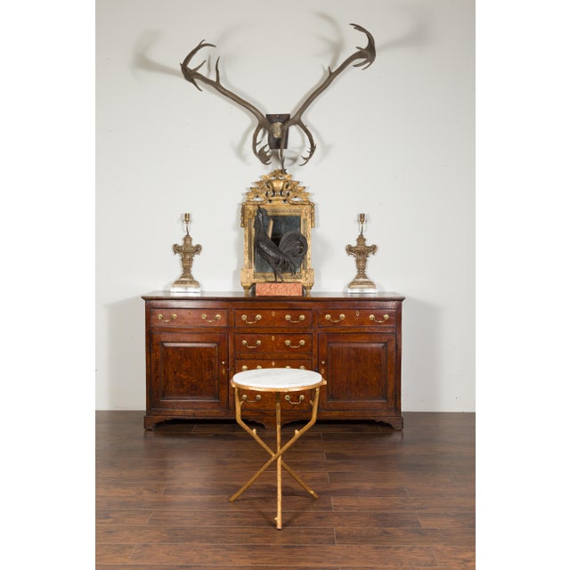 French Vintage Gilt Metal Side Table with Faux Bois Style Legs and Marble Top For Sale - Image 4 of 11