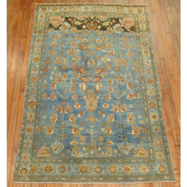 Persian Abrash Blue Antique Persian Malayer - 4'1" x 6'7" For Sale - Image 3 of 7