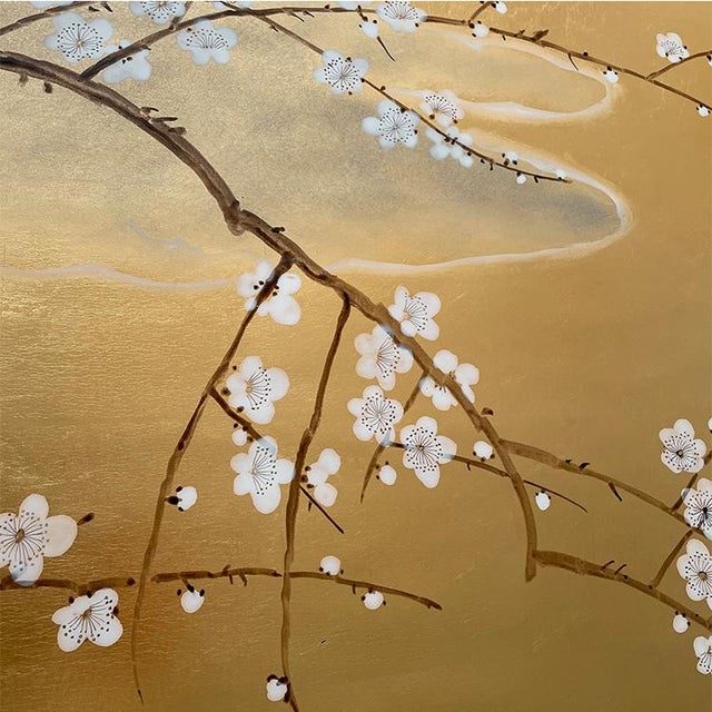 Gold Gold Leaf Japanese Style Hand-Painted Crane Wall Panels (Set of 4) For Sale - Image 8 of 8