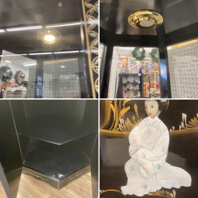 Vintage Pagoda Chinoiserie Illuminated Curio Cabinet - 4 Pieces For Sale - Image 12 of 12