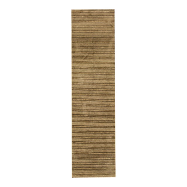 Modern Shakti Handmade Tan Stripes Wool Runner For Sale