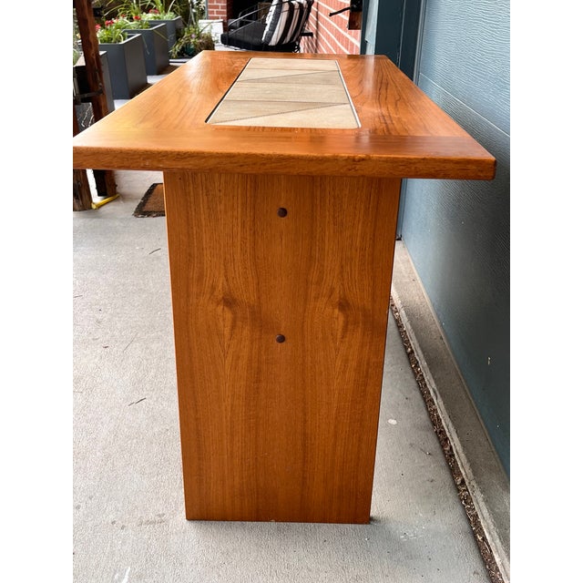 1970s Gangsø Møbler Danish Modern Teak Console Table With Ceramic Tile Inset — Model 417, Made in Denmark, C. 1960s–70s For Sale - Image 5 of 9