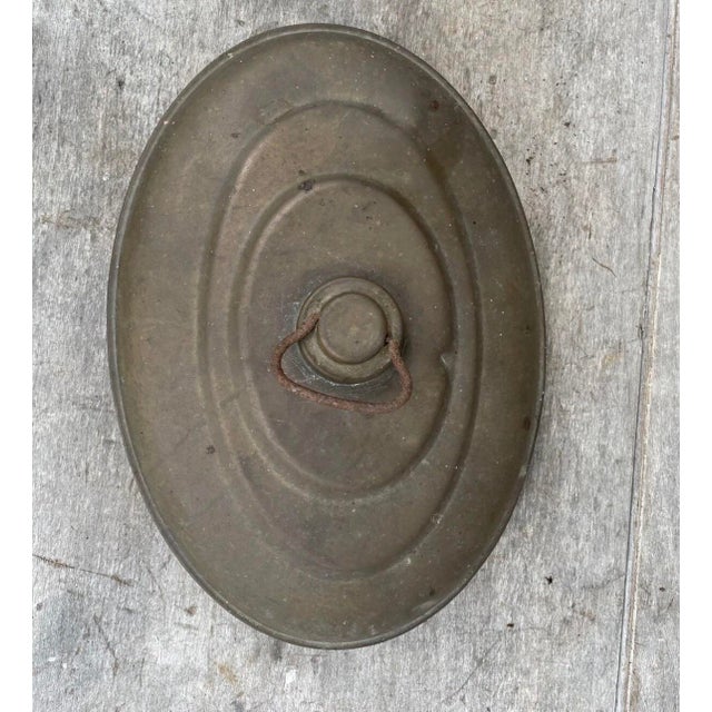 Metal Antique Brass Bed Warmer - Oval Primitive Foot Warmer For Sale - Image 7 of 9