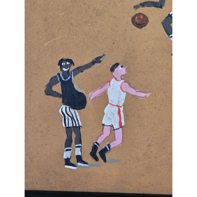 Folk Art Vintage Harlem Globetrotters Oil Painting on Board Folk Art by Tommy Johnson, Framed For Sale - Image 3 of 7