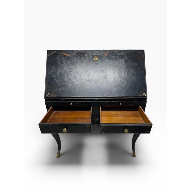 French Late 20th Century French Louis XV Style Slant-Front Painted Ladies Desk For Sale - Image 3 of 14