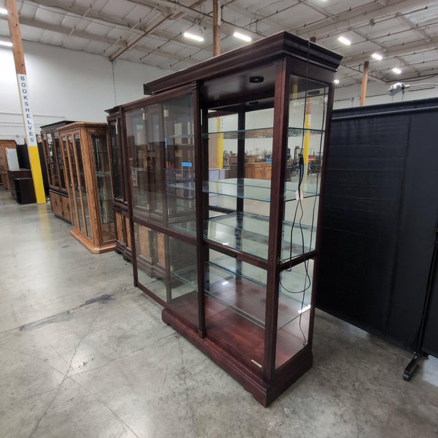 Howard Miller Howard Miller Townsend Lighted Curio Cabinet 680-235, Windsor Cherry With Mirrored Back For Sale - Image 4 of 10