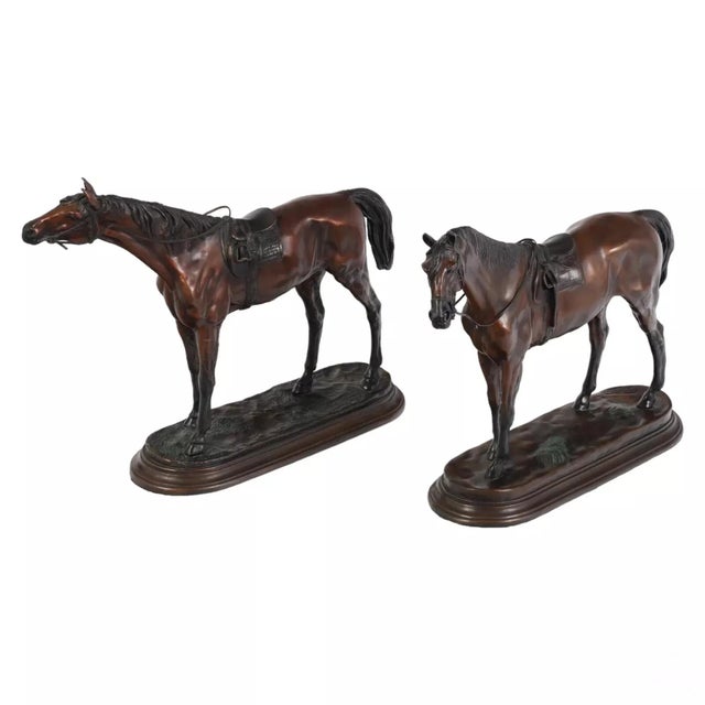 20th C. Race Horses, Patinated, Jules Moigniez (Fr. 1835-1894), Antique Bronze Statues - Set of 2 For Sale - Image 10 of 12
