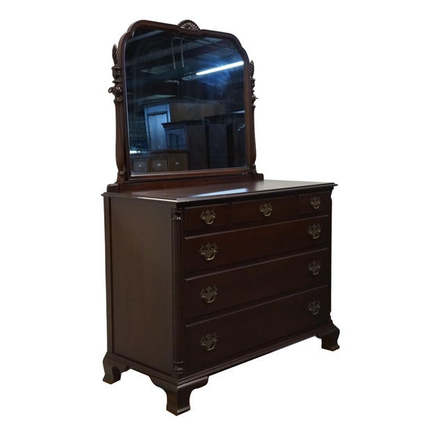 Vintage Antique Solid Mahogany Traditional American Federal Style 47" Chest of Drawers W. Tilt Mirror 577-4 For Sale - Image 4 of 12