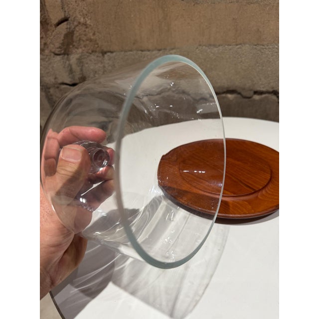 Modern Cheese Server Cloche Teak Base Clear Glass Dome Mid Century Modern For Sale In San Diego - Image 6 of 9
