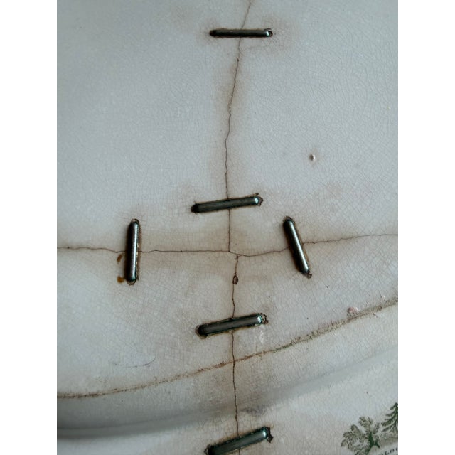 Green Antique Staffordshire Green Transferware Platter "Cologne" With Staple Repair, Circa 1830's For Sale - Image 8 of 14