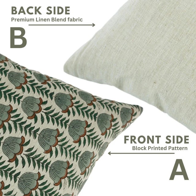 Fabdivine Artistic Block Lotus Print Pillow Cover in Linen Blend- 24x24 For Sale - Image 4 of 5