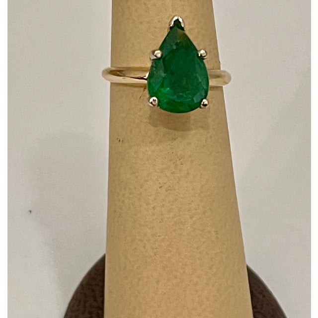 3 Carat Pear Cut Natural Emerald Ring 14 Karat Yellow & White Gold, Size 5.25 For Sale In New York - Image 6 of 18