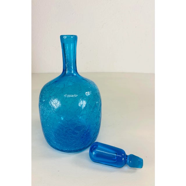 American Mid Century Vintage Blenko Blue Glass Jar With Stopper. For Sale - Image 3 of 7