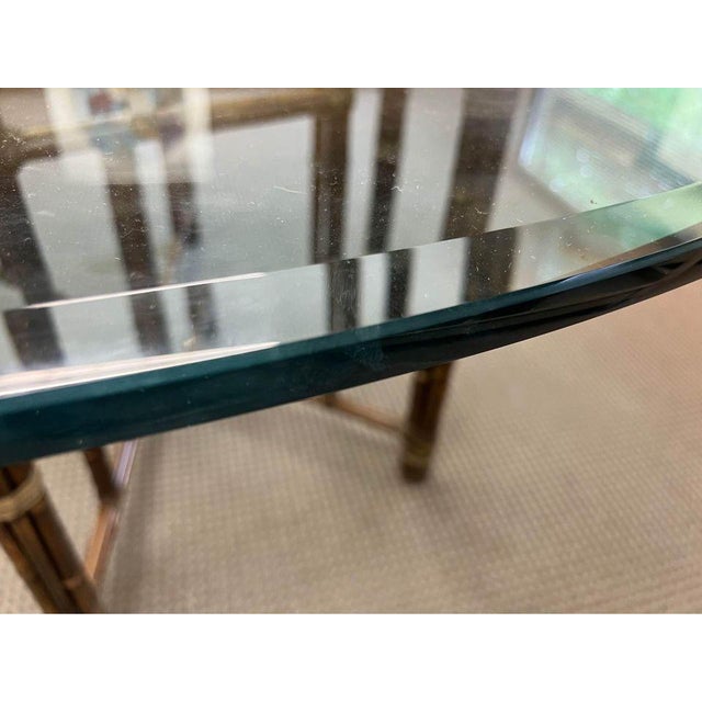 Metal McGuire Baker Round Glass Top Faux Rattan Base Dining Table.Original Thick Glass Top 3/4”. For Sale - Image 7 of 17