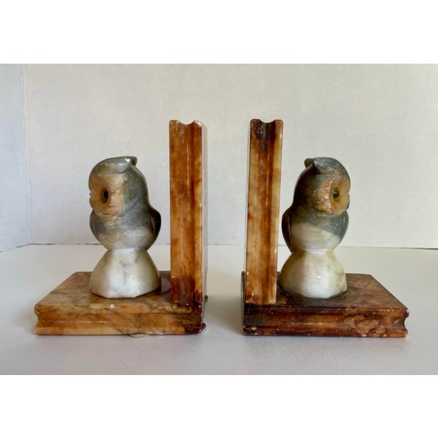 Carved Alabaster Marble Figurative Owl Bookends Made in Italy For Sale In Los Angeles - Image 6 of 12