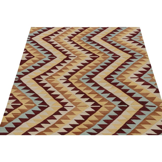Tribal Rug & Kilim’s Tribal Style Kilim in Red, Blue and Beige-Brown Geometric Patterns For Sale - Image 3 of 7