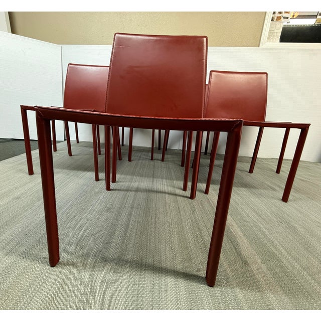 Italian Oxblood Leather Dining Side Chairs, Set of Eight For Sale - Image 12 of 12