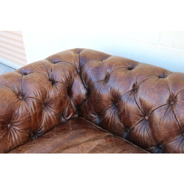 Early 21st Century 21st Century English Chesterfield Sofa by Restoration Hardware in Aged Brown Leather For Sale - Image 5 of 18