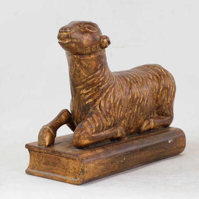 Vintage Hand-Carved Wood Recumbent Lamb on Book Decorative Sculpture For Sale - Image 4 of 13