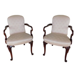 Southwood Georgian Queen Anne Style Fireside Accent Arm Chairs - A Pair For Sale