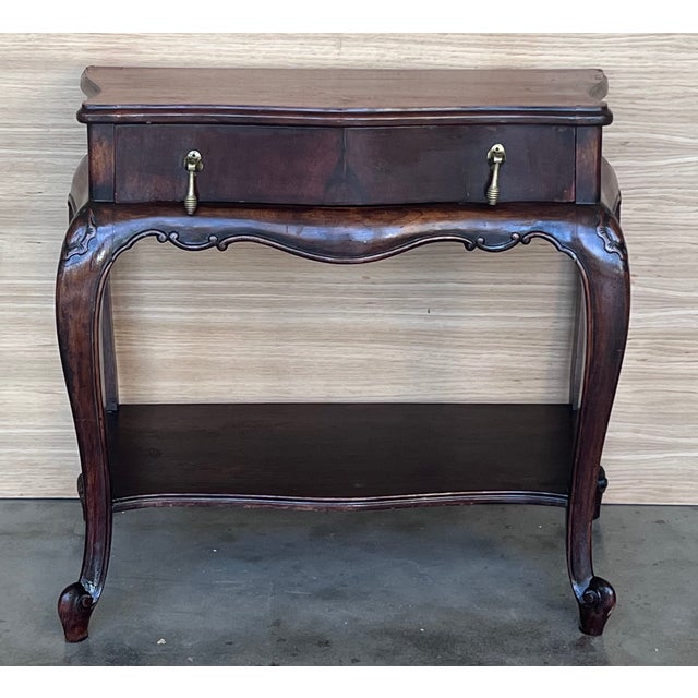 Pair of French bedside tables from the early 20th century with beautiful walnut top, drawer with a pair the bronze handles...