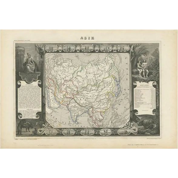 Antique Map of Asia attributed to V. Levasseur, 1854 For Sale